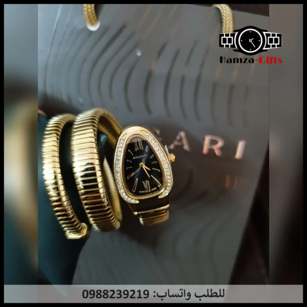 ⁦ساعة بولغاري ثعبان ذهبية مع لون أسود داخل الساعة⁩ - الصورة ⁦2⁩